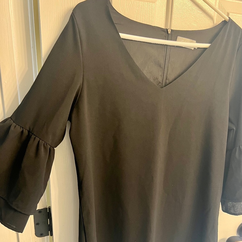 Belongsci black dress flare sleeves